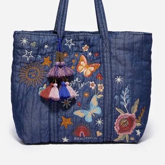 Johnny Was Handbags - NWT Johnny Was Denim Quilted Tote